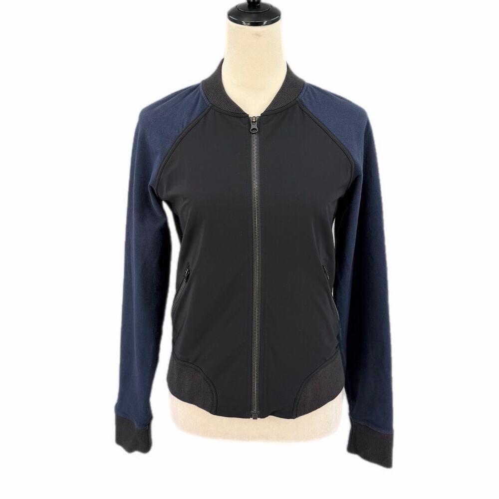 Lululemon Black Navy Colorblock Bomber Zip Up Athletic Casual Basic Sport Jacket